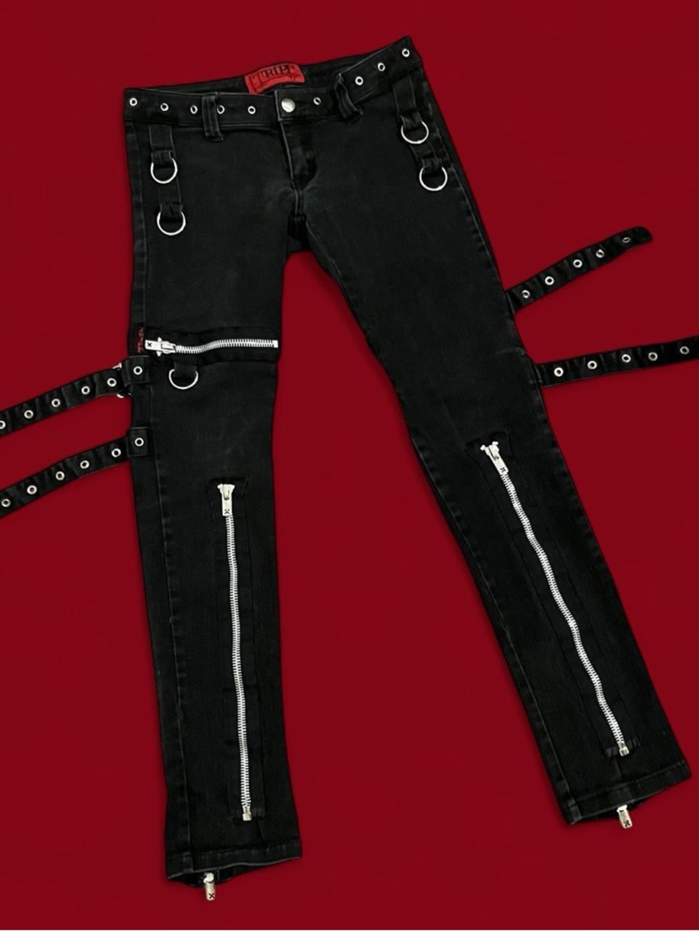 Tripp NYC Black Bondage Pants Skinny Studded Y2K Punk Goth Rave Emo Size 7 or 28